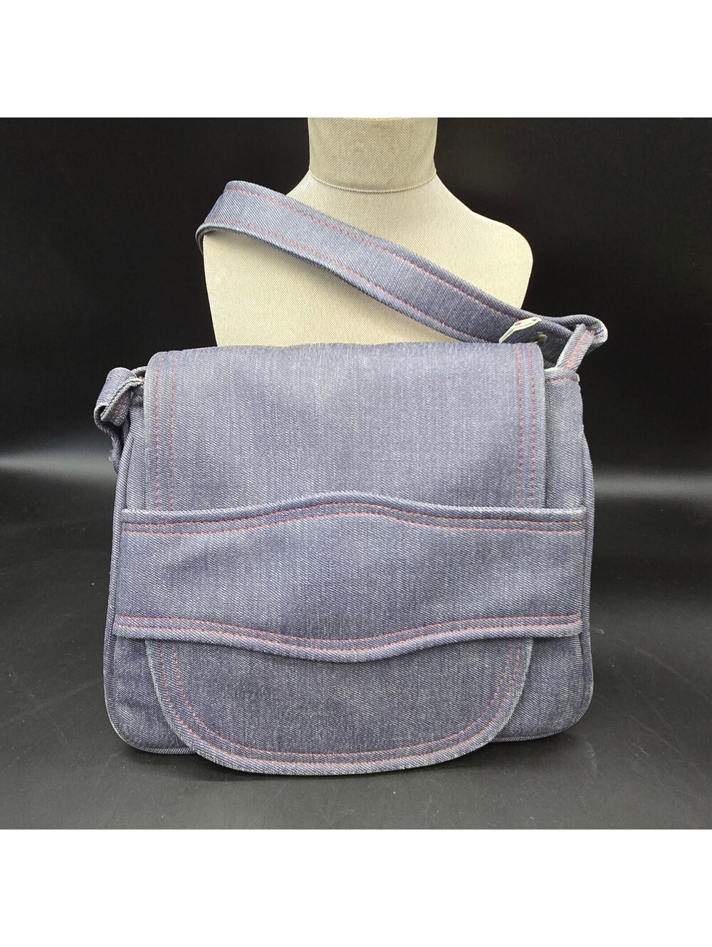 Y2K Denim Utility Messenger Bag Grunge Streetwear Multi Pocket Crossbody
